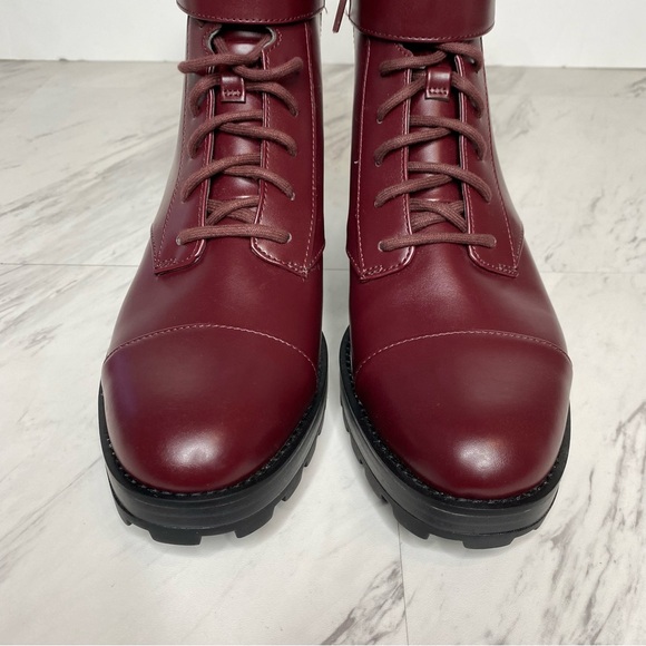 New! Michael Kors Tatum Maroon Faux Leather Lace Up Combat Boot 9M - Picture 10 of 14